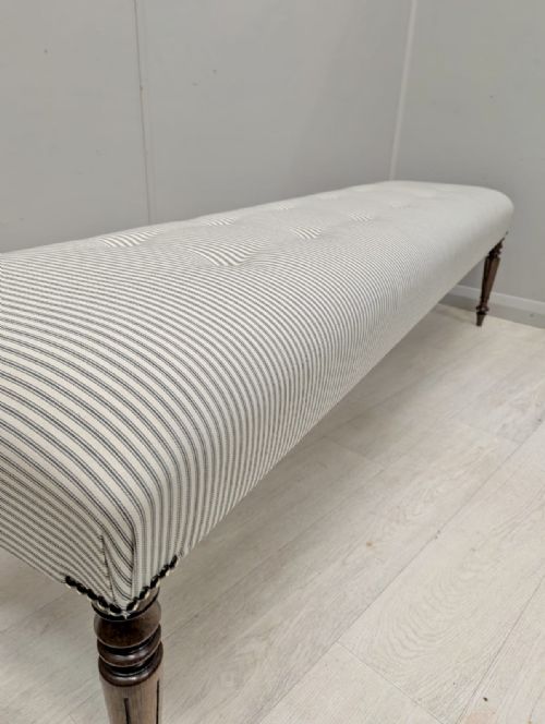 6FT LONG STOOL IN BUTTONED TICKING STRIPES - ADDITIONAL PHOTO 3