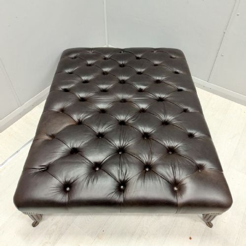 LARGE COUNTRY HOUSE BUTTONED LEATHER CENTRE STOOL - ADDITIONAL PHOTO 3