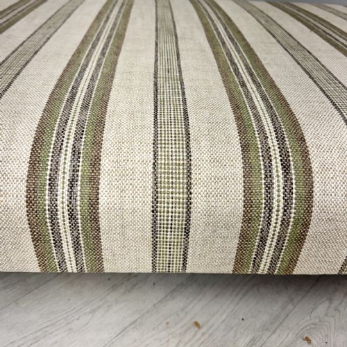 LARGE LOW ANTIQUE OTTOMAN STOOL IN LINEN STRIPES - ADDITIONAL PHOTO 3