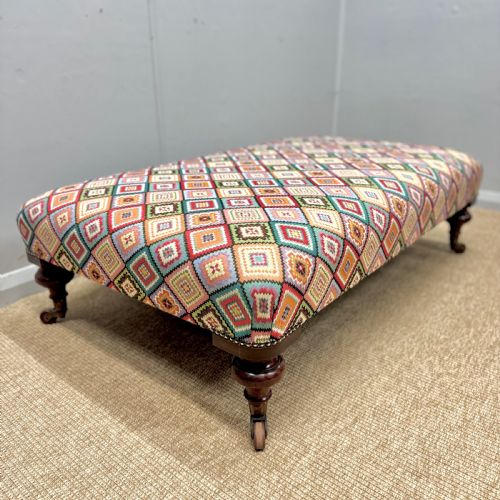 large antique ottoman stool on original castors - CATEGORY: ANTIQUE STOOLS - DATED 19TH CENTURY