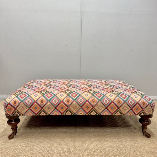 LARGE ANTIQUE OTTOMAN STOOL ON ORIGINAL CASTORS - ADDITIONAL PHOTO 2
