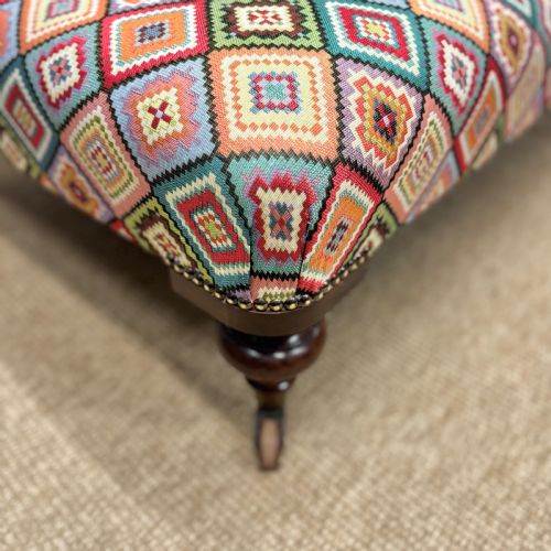 LARGE ANTIQUE OTTOMAN STOOL ON ORIGINAL CASTORS - ADDITIONAL PHOTO 4