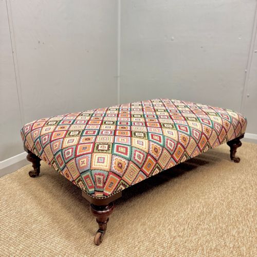 LARGE ANTIQUE OTTOMAN STOOL ON ORIGINAL CASTORS - ADDITIONAL PHOTO 5