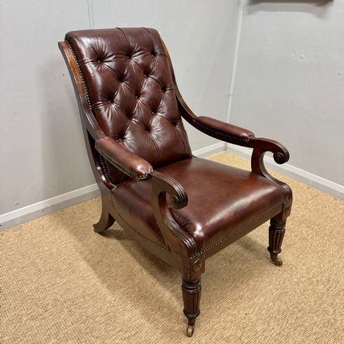 GEORGIAN BUTTONED LEATHER LIBRARY ARMCHAIR - ADDITIONAL PHOTO 1