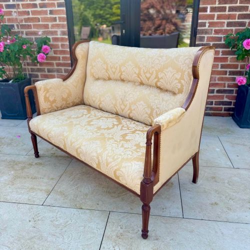 QUALITY EDWARDIAN 2 SEATER INLAID WING SOFA - ADDITIONAL PHOTO 5
