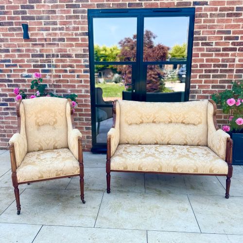 QUALITY EDWARDIAN 2 SEATER INLAID WING SOFA - ADDITIONAL PHOTO 8