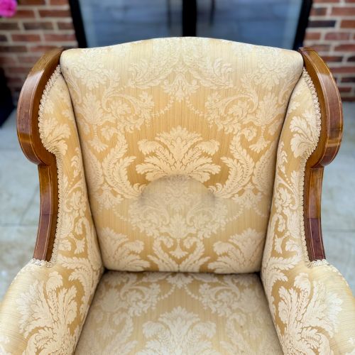 EDWARDIAN INLAID WING ARMCHAIR ON CASTORS - ADDITIONAL PHOTO 4
