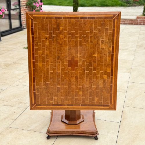 OAK AND BURR WALNUT TILT TOP CENTRE TABLE - ADDITIONAL PHOTO 4
