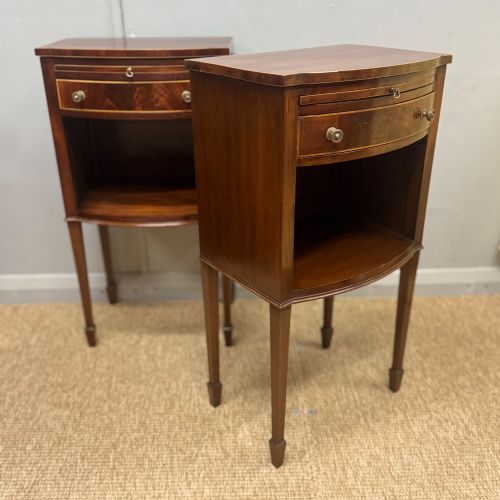 PAIR OF BOW FRONT INLAID BEDSIDE TABLES - ADDITIONAL PHOTO 1