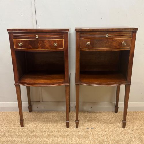 PAIR OF BOW FRONT INLAID BEDSIDE TABLES - ADDITIONAL PHOTO 6
