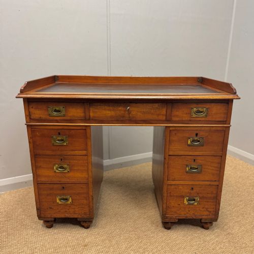 Campaign kneehole desk with original leather top