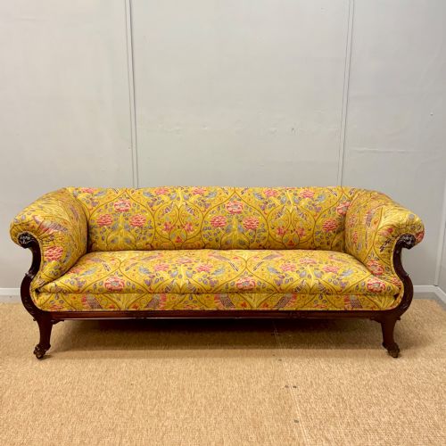 Late Regency Lions Mask Sofa in Quilted William Morris Upholstery