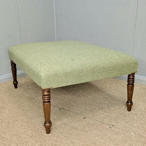 Newly Upholstered Footstool in Herringbone Harris Tweed