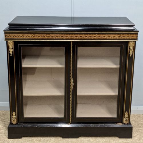 Ebonised & Marquetry 2 Door Glazed Cabinet with “Caddy” Top