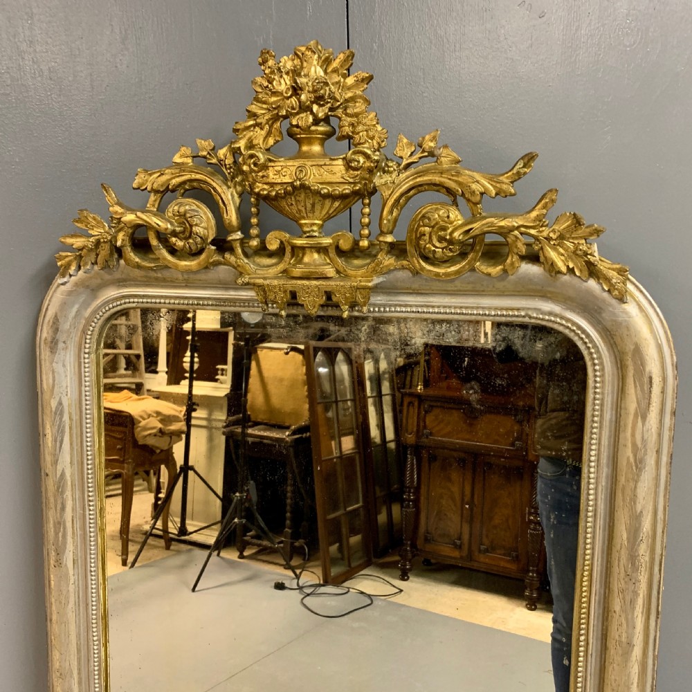 French c19th silver and gilt overmantle mirror View II