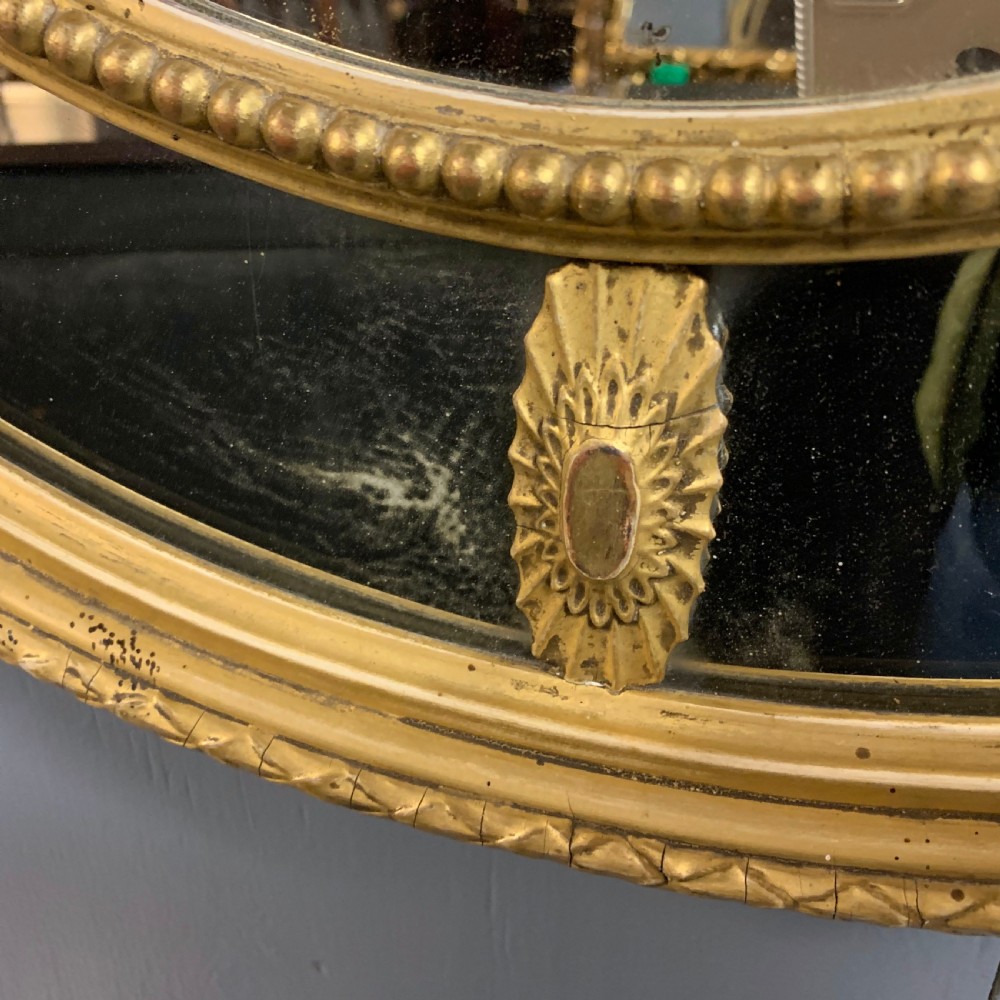 Oval gilt Adams style mirror with ribbons and original mirror glass View II