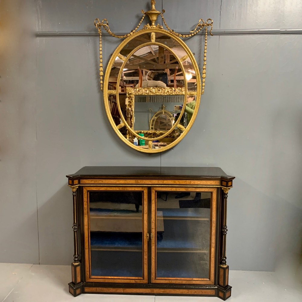Oval gilt Adams style mirror with ribbons and original mirror glass View III