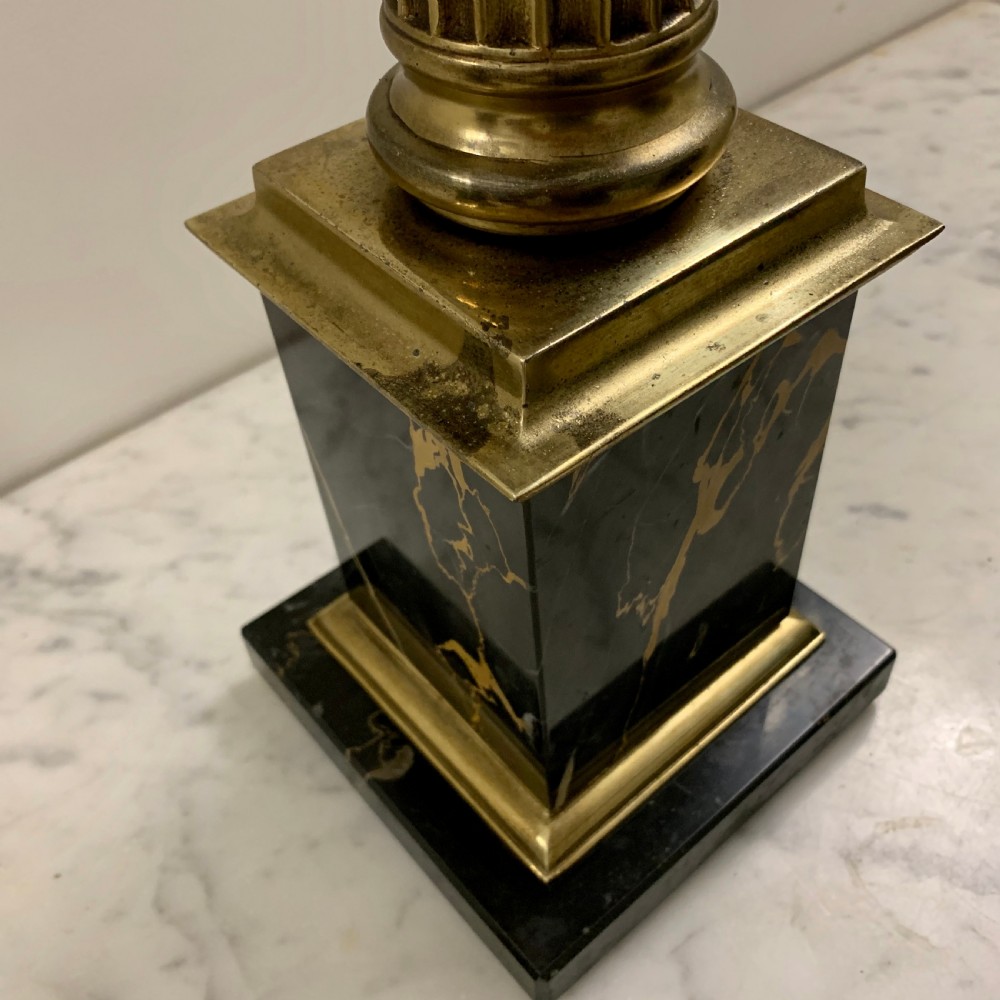 Pair of brass and marble corinthian column lamps View VI