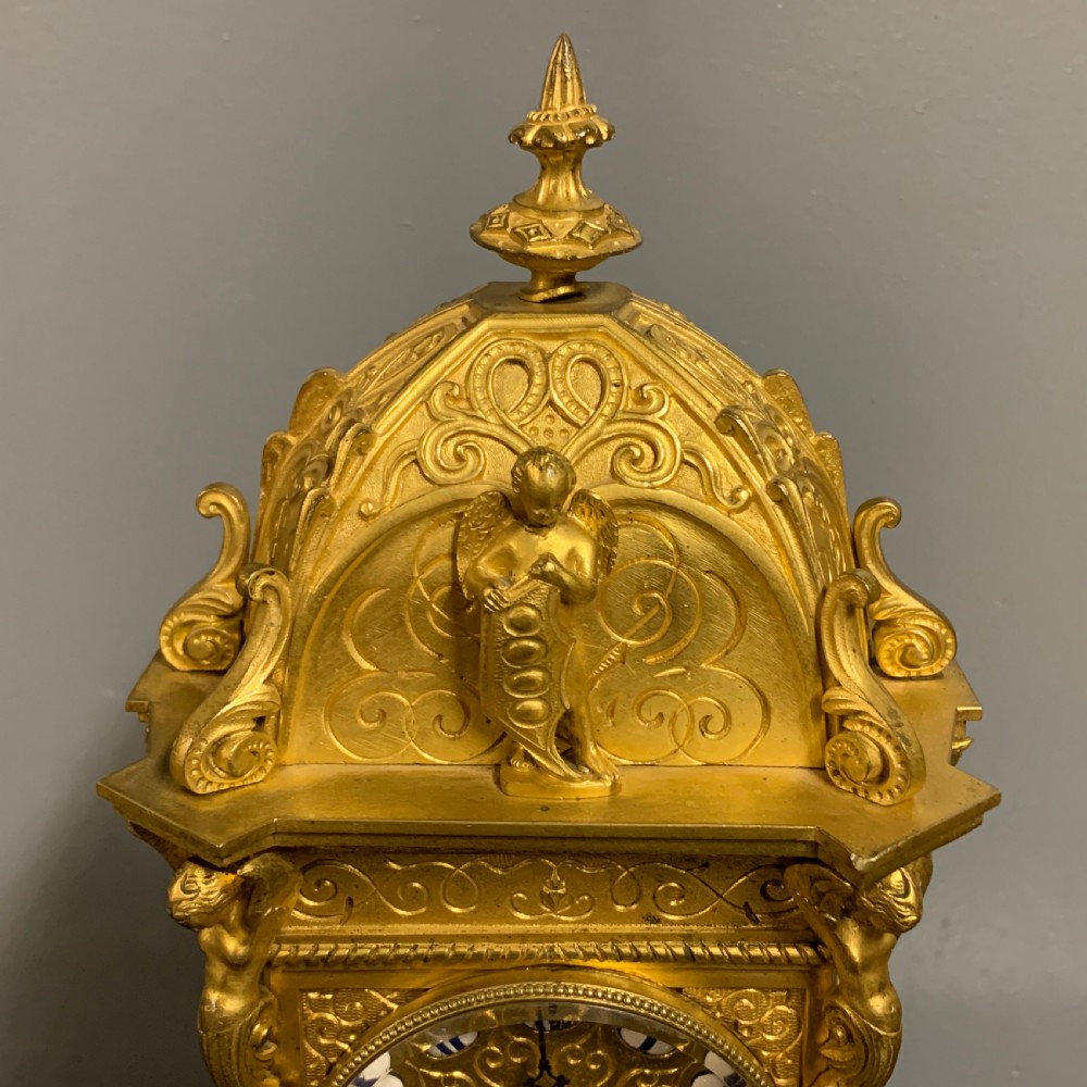 Gilt bronze mantle clock by Raingo Freres of Paris View IX