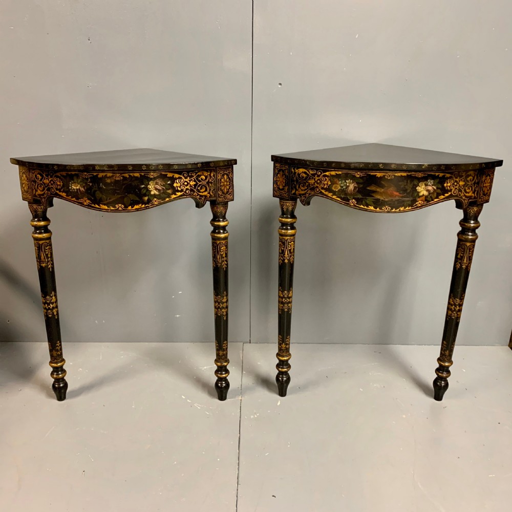 Pair of c19th continental painted corner console tables