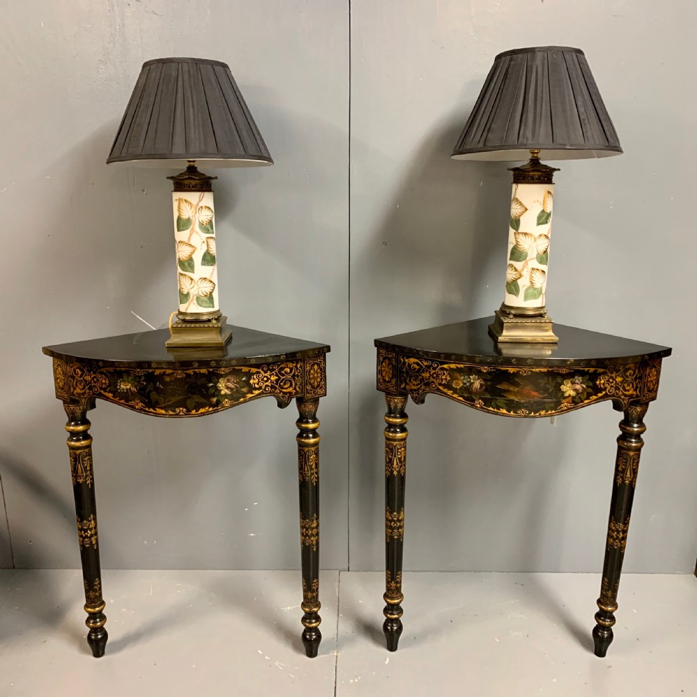 Pair of c19th continental painted corner console tables View III