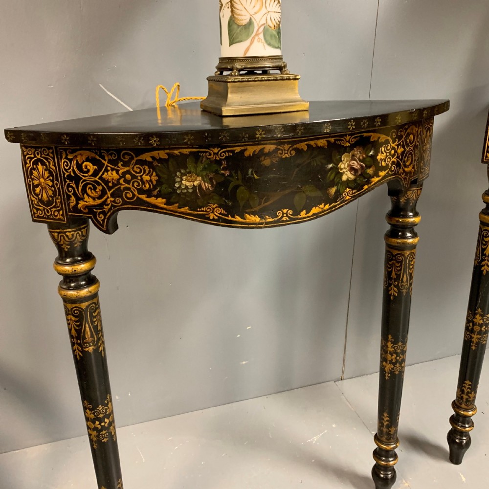 Pair of c19th continental painted corner console tables View X