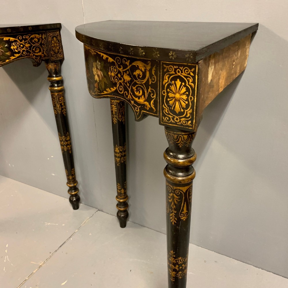 Pair of c19th continental painted corner console tables View XII