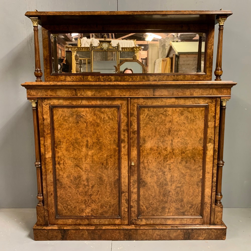 Very fine burr walnut two door cabinet with mirror back