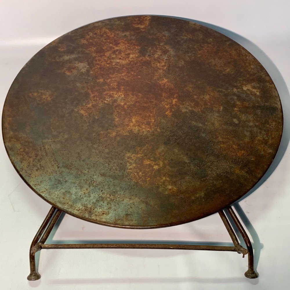 1920's heavy folding round Bistro table with great patina View XIV