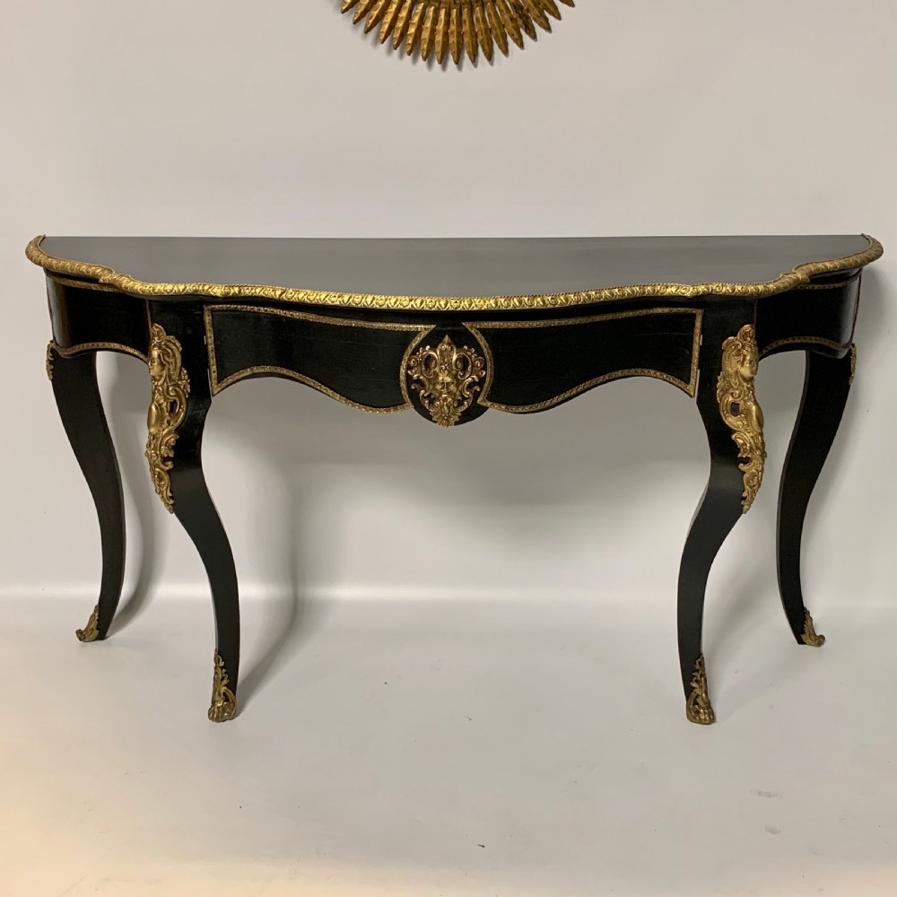 French black lacquered and brass mounted console table View II
