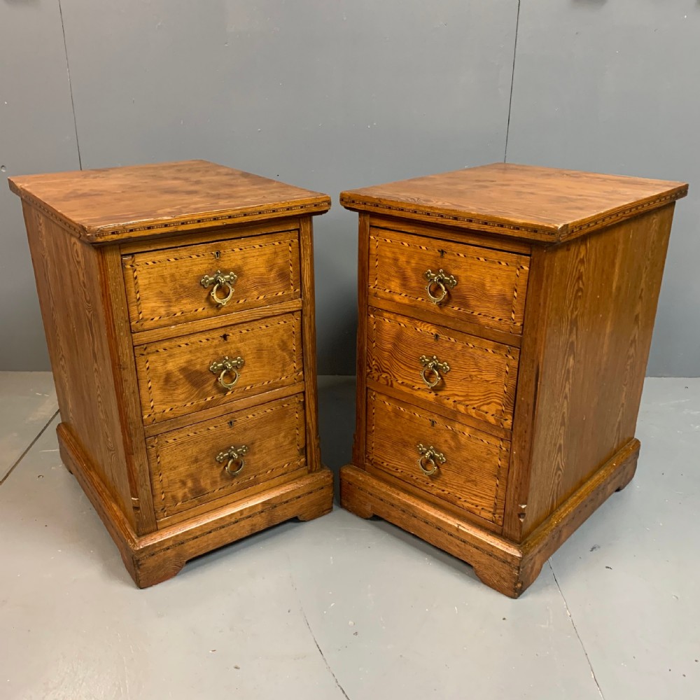 Pair of Victorian pitch pine bedside cabinets