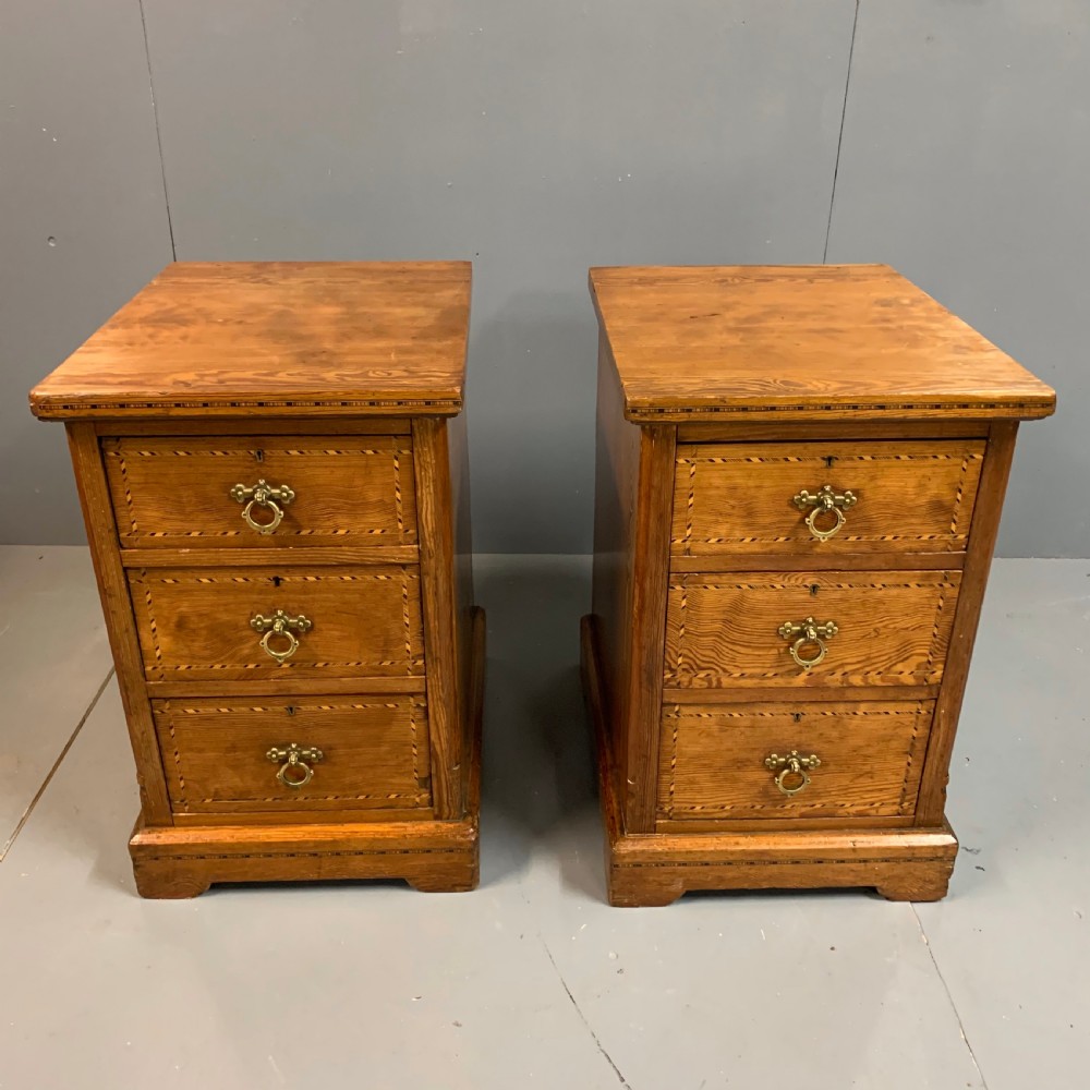 Pair of Victorian pitch pine bedside cabinets View II