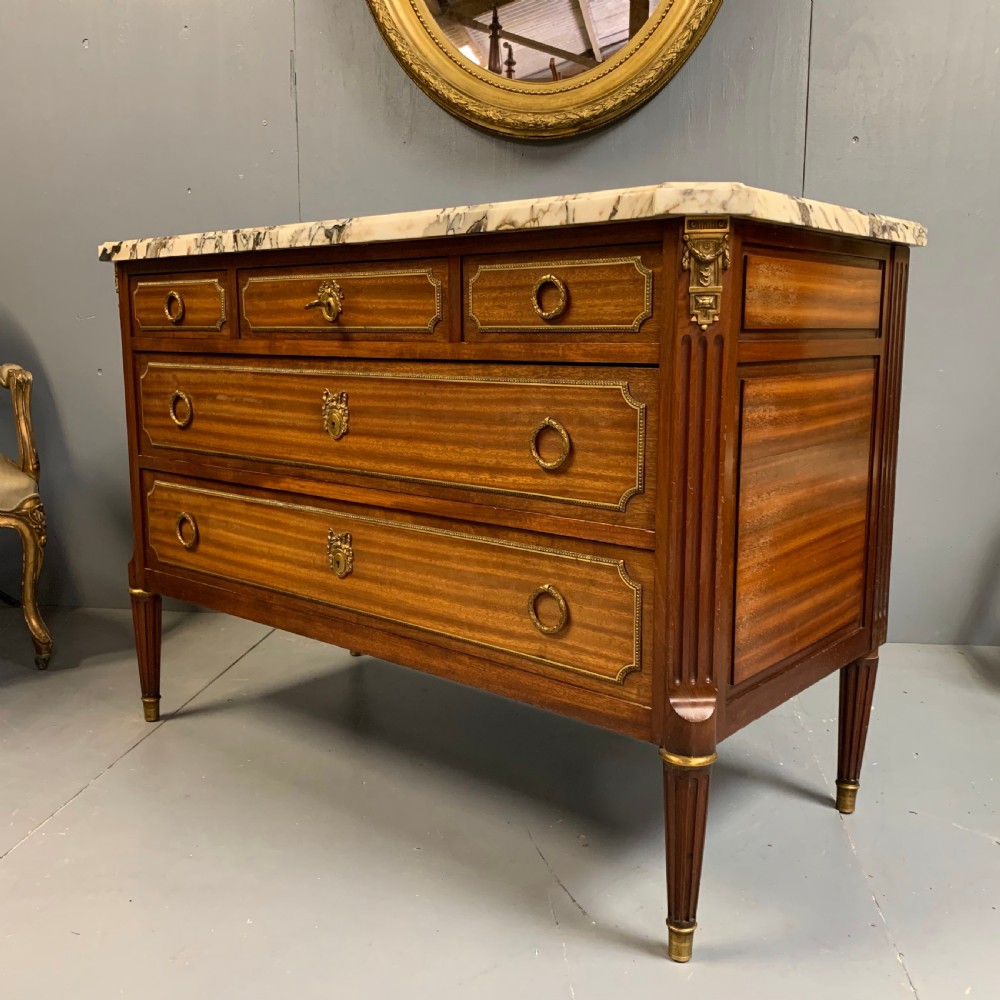 French mahogany and brass commode with marble top