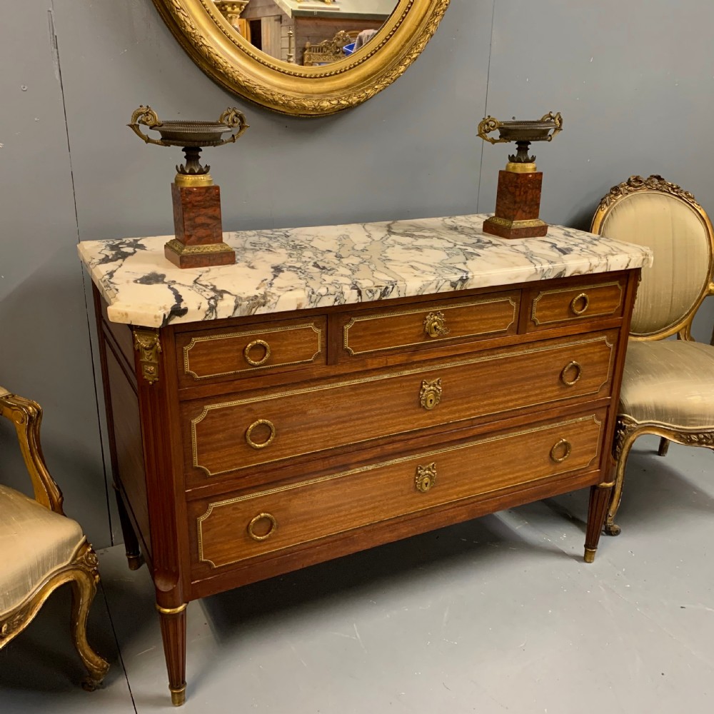 French mahogany and brass commode with marble top View II