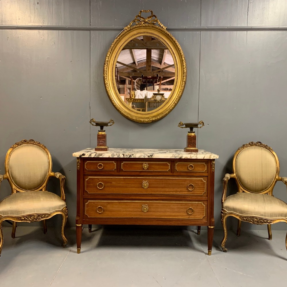 French mahogany and brass commode with marble top View III
