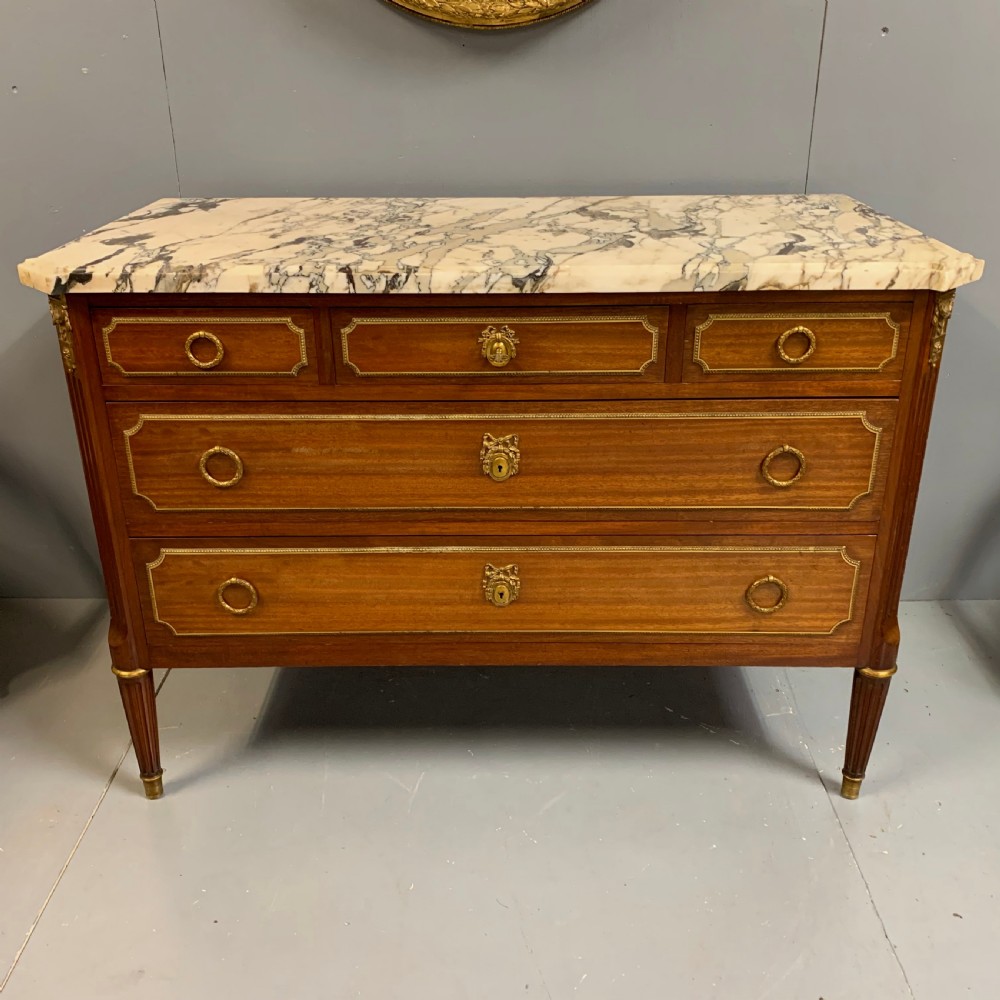 French mahogany and brass commode with marble top View V