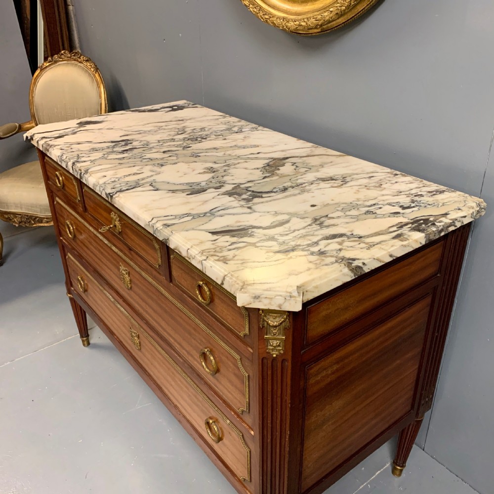 French mahogany and brass commode with marble top View VI