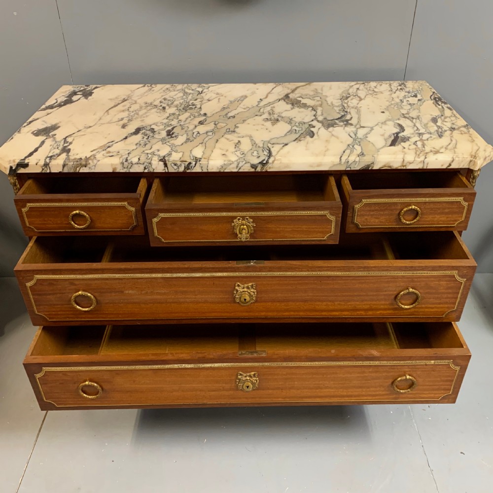 French mahogany and brass commode with marble top View X