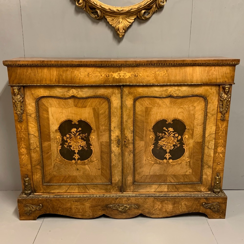 Victorian burr walnut and marquetry pier cabinet 