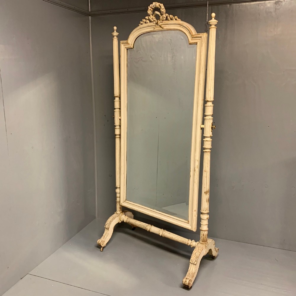 Rare large French Louis xvi painted cheval dressing mirror