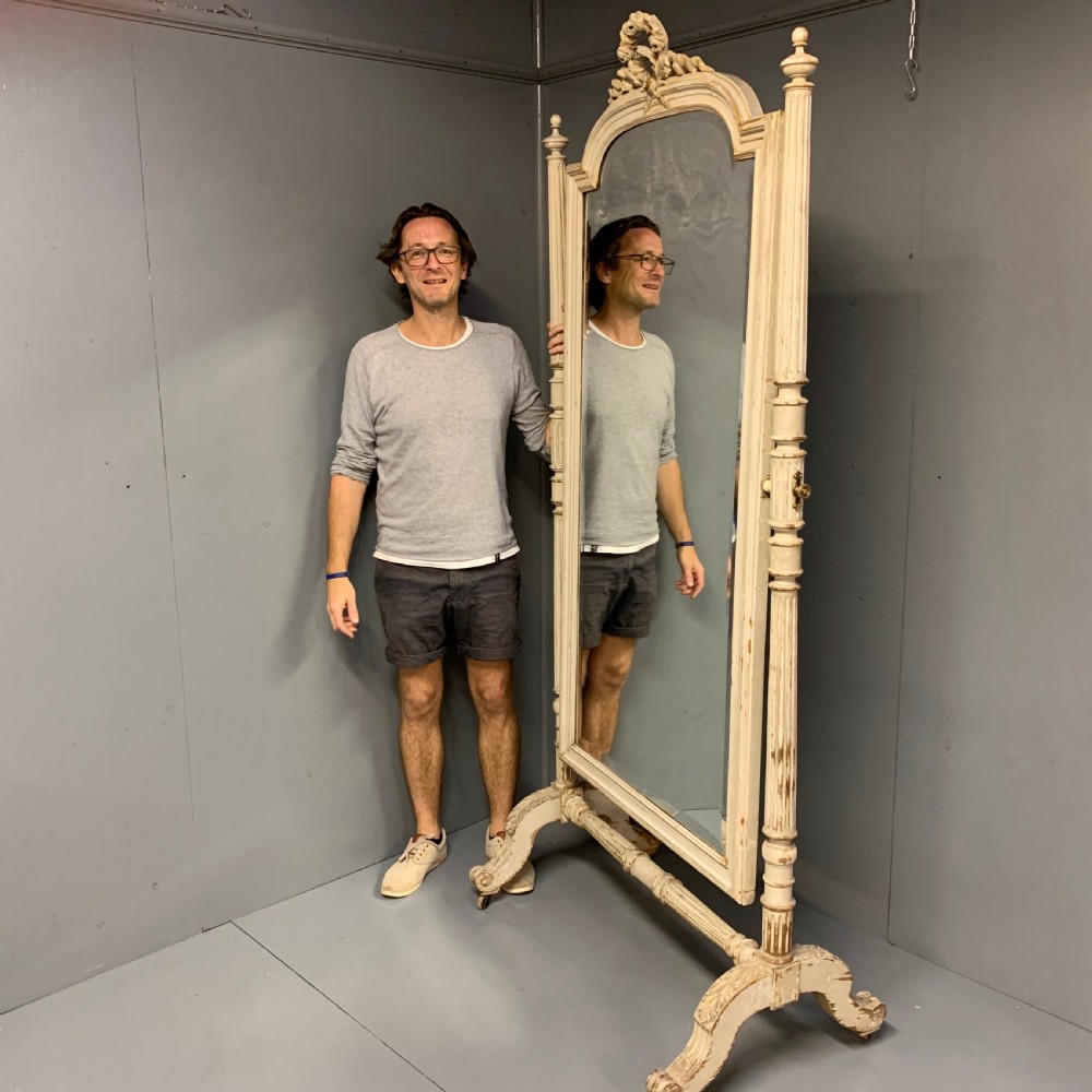 Rare large French Louis xvi painted cheval dressing mirror View II