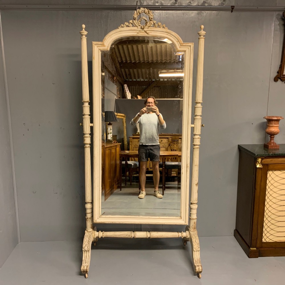 Rare large French Louis xvi painted cheval dressing mirror View III