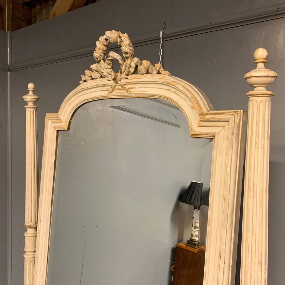 Rare large French Louis xvi painted cheval dressing mirror View V
