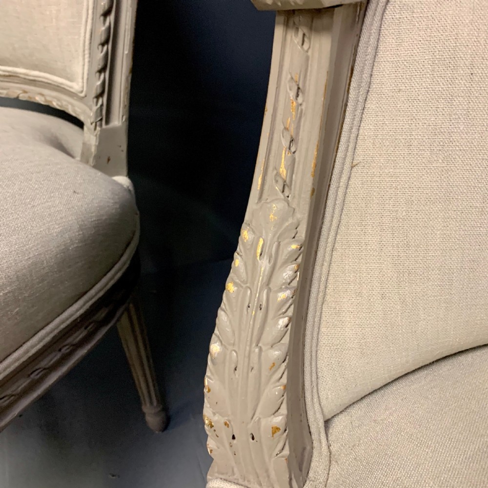 Newly upholstered French 2 seater and pair of chairs View VI