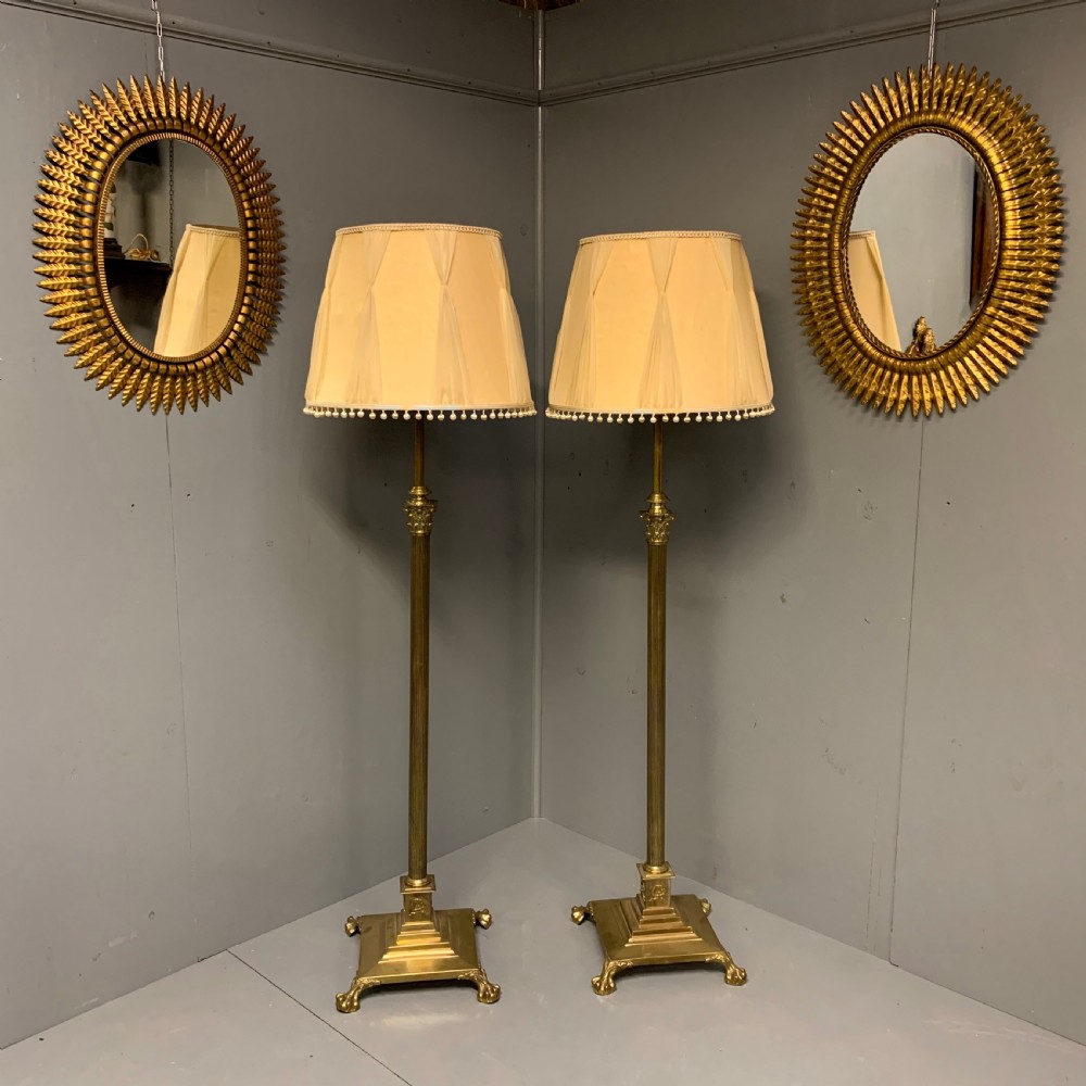 Pair of Georgian style adjustable brass standard lamps  