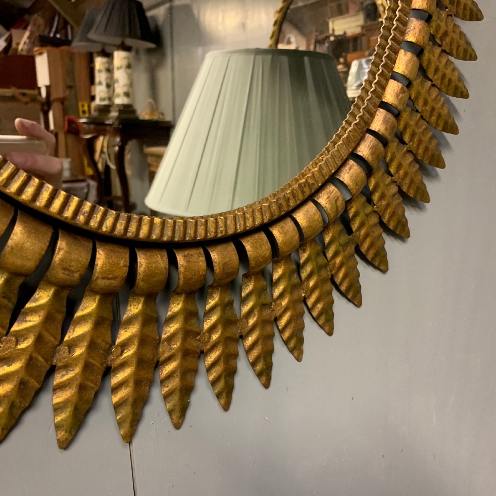 Spanish oval gilt toleware sunburst mirror 74cm View V