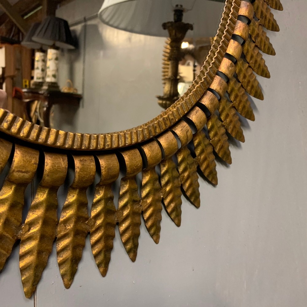 Spanish oval gilt toleware sunburst mirror 74cm View VI