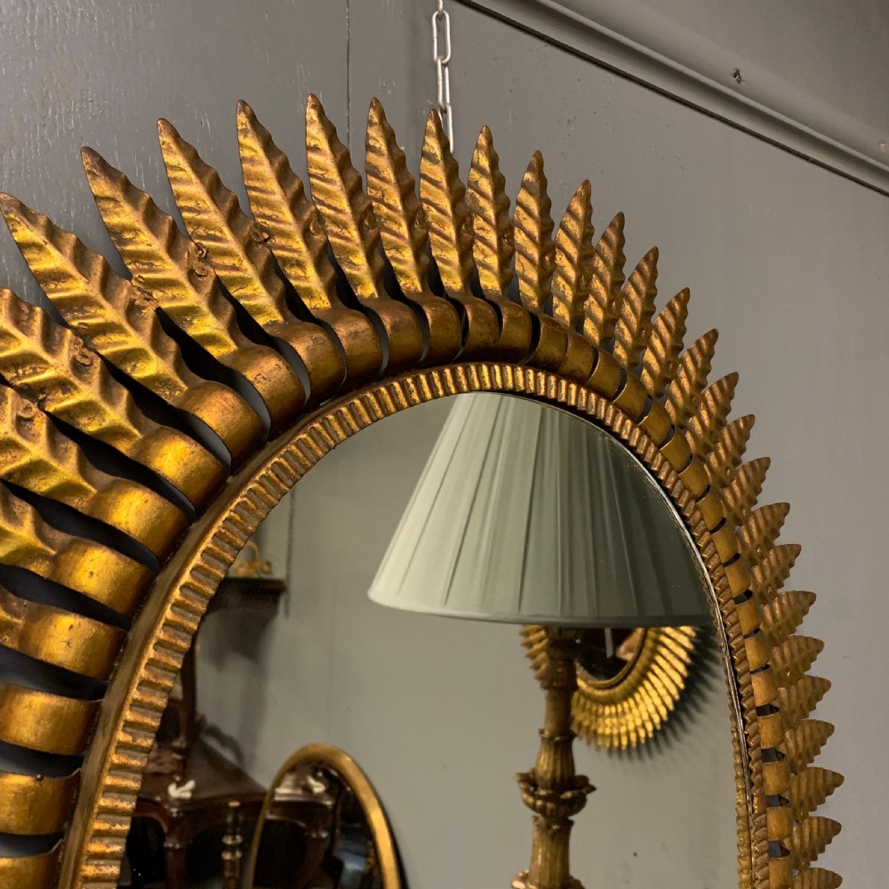 Spanish oval gilt toleware sunburst mirror 74cm View VII
