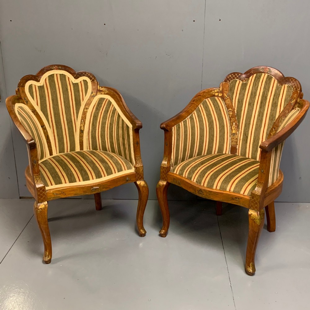 Pair of satinwood chinoiserie chairs for upholstery