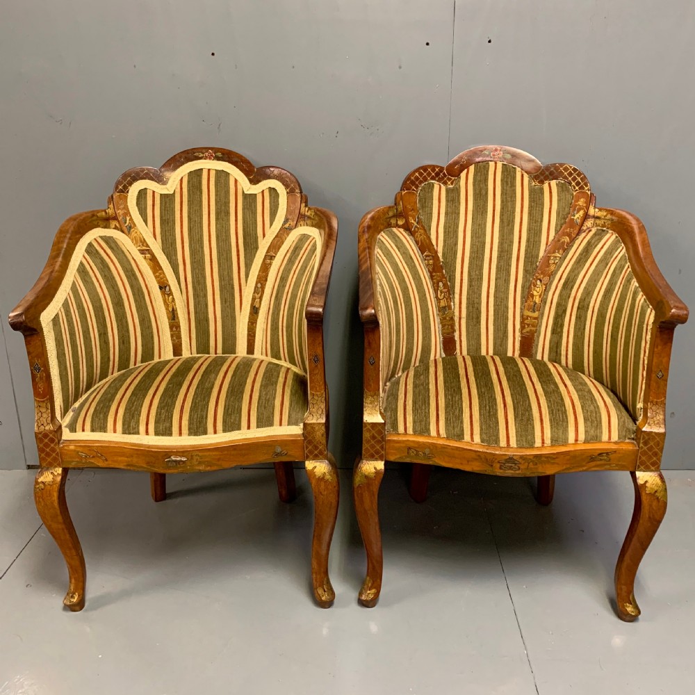 Pair of satinwood chinoiserie chairs for upholstery View III